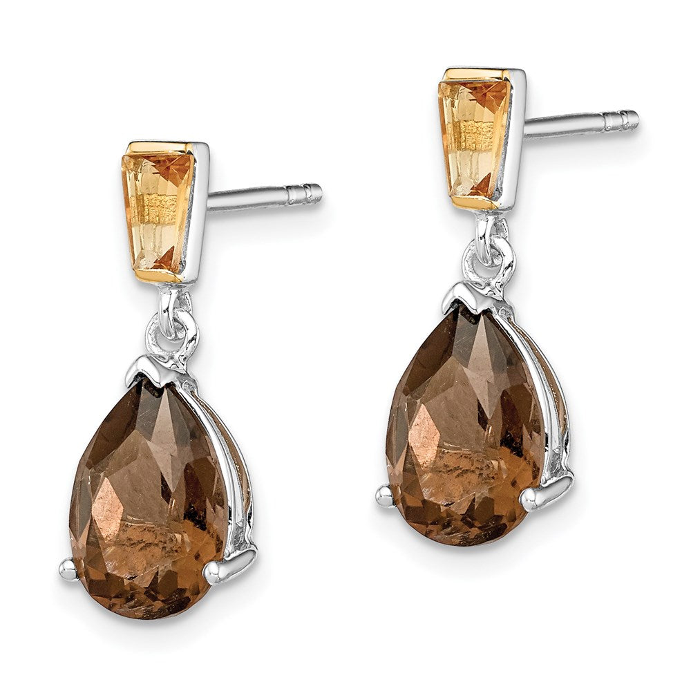 Sterlingsilber Brillant Gemstones mit 14K Akzente Rhodiniert Rauch Quarz und Citrin Ohrringe