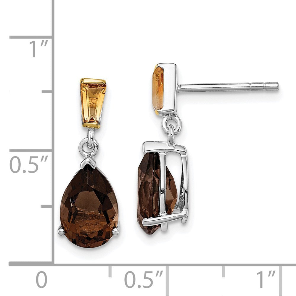 Sterlingsilber Brillant Gemstones mit 14K Akzente Rhodiniert Rauch Quarz und Citrin Ohrringe