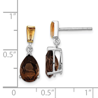Sterlingsilber Brillant Gemstones mit 14K Akzente Rhodiniert Rauch Quarz und Citrin Ohrringe