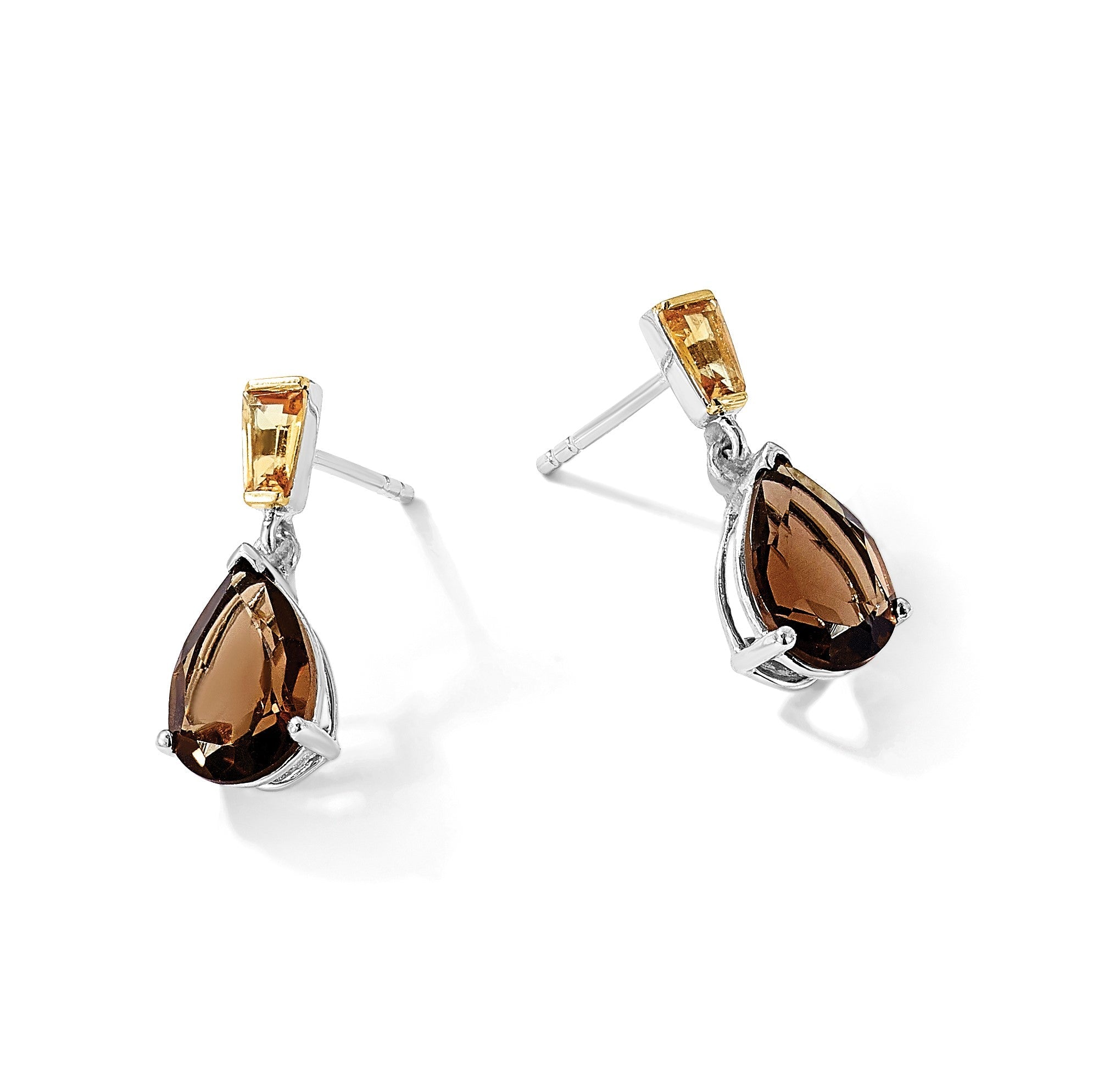 Sterlingsilber Brillant Gemstones mit 14K Akzente Rhodiniert Rauch Quarz und Citrin Ohrringe