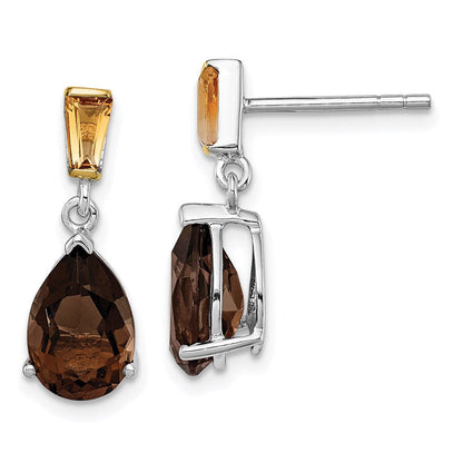 Sterlingsilber Brillant Gemstones mit 14K Akzente Rhodiniert Rauch Quarz und Citrin Ohrringe