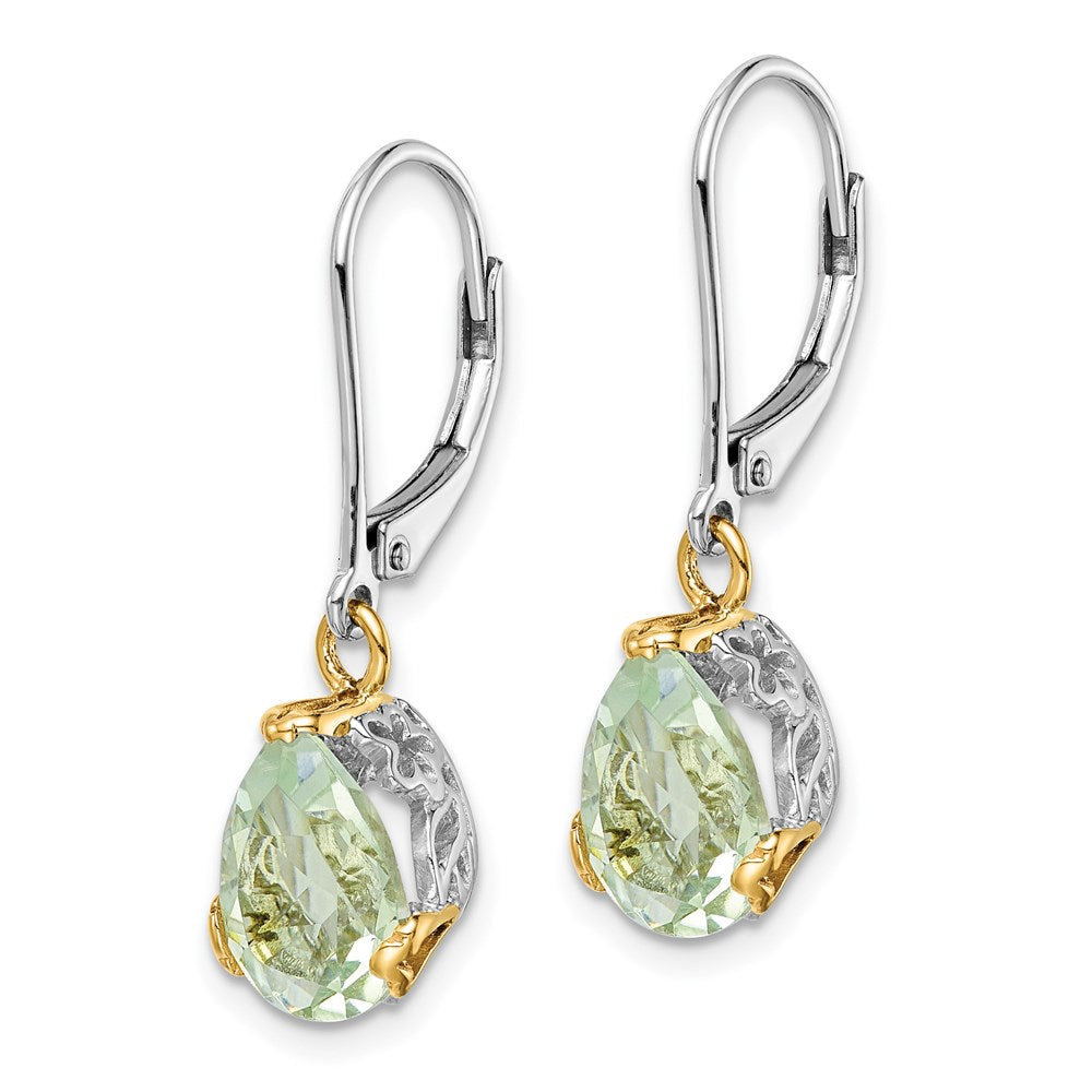 Sterlingsilber Brillant Gemstones mit 14K Akzente Rhodiniert Grün Quarz Ohrhänger mit Brisur