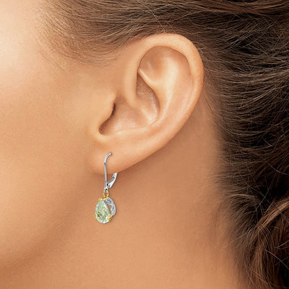 Sterlingsilber Brillant Gemstones mit 14K Akzente Rhodiniert Grün Quarz Ohrhänger mit Brisur