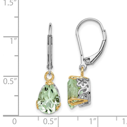 Sterlingsilber Brillant Gemstones mit 14K Akzente Rhodiniert Grün Quarz Ohrhänger mit Brisur