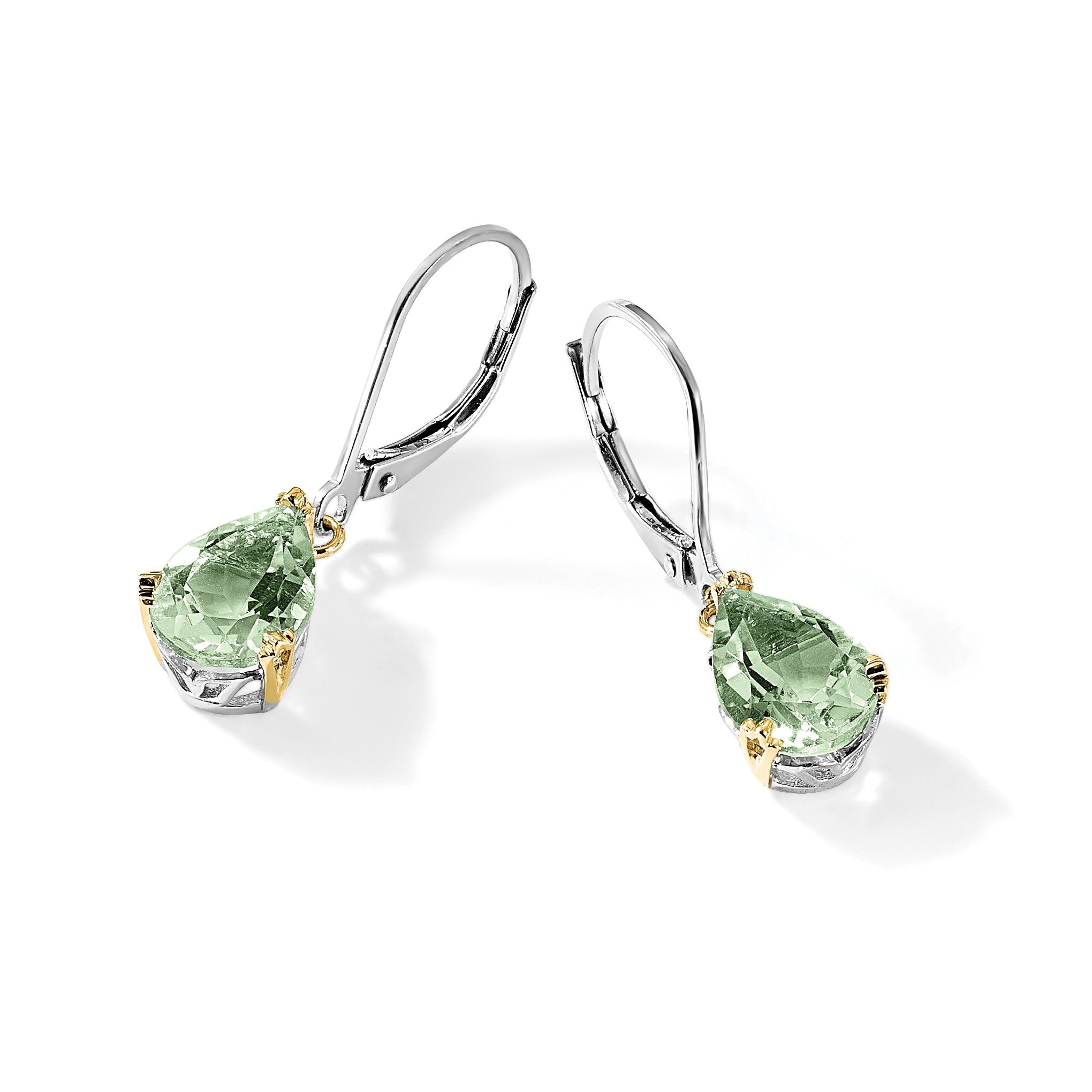 Sterlingsilber Brillant Gemstones mit 14K Akzente Rhodiniert Grün Quarz Ohrhänger mit Brisur