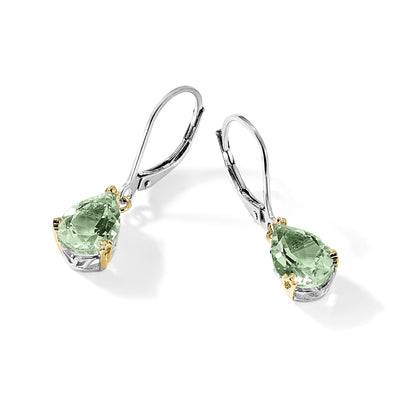 Sterlingsilber Brillant Gemstones mit 14K Akzente Rhodiniert Grün Quarz Ohrhänger mit Brisur