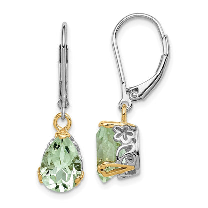 Sterlingsilber Brillant Gemstones mit 14K Akzente Rhodiniert Grün Quarz Ohrhänger mit Brisur