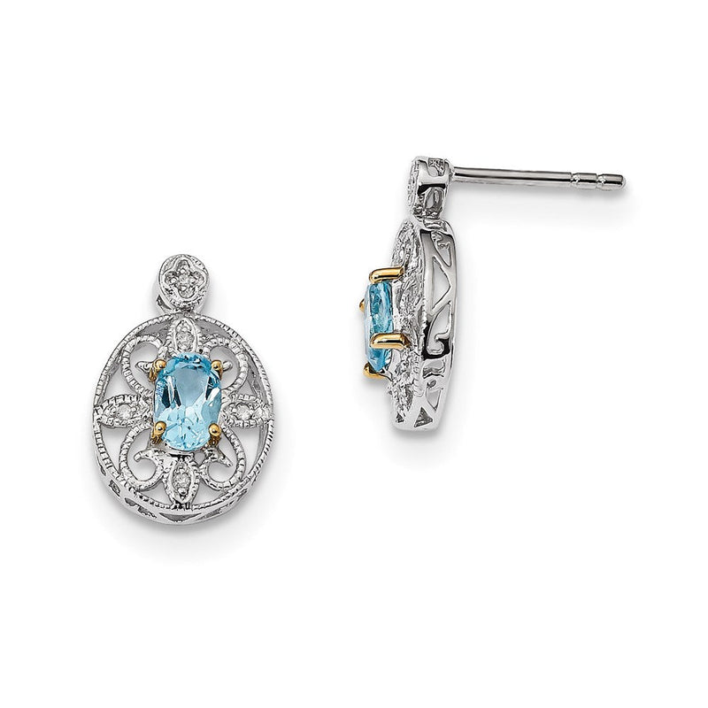 Sterlingsilber & 14K Himmel Blautopas & Diamant Ohrringe