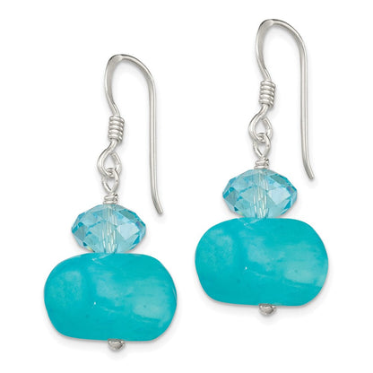 Sterlingsilber Poliert Aquamarin Kristall & Blau Jade Ohrhänger