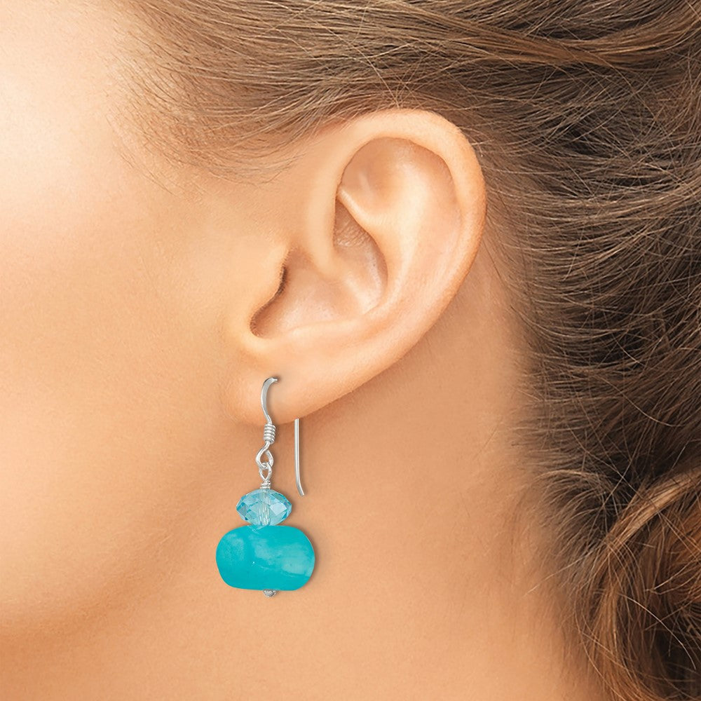 Sterlingsilber Poliert Aquamarin Kristall & Blau Jade Ohrhänger