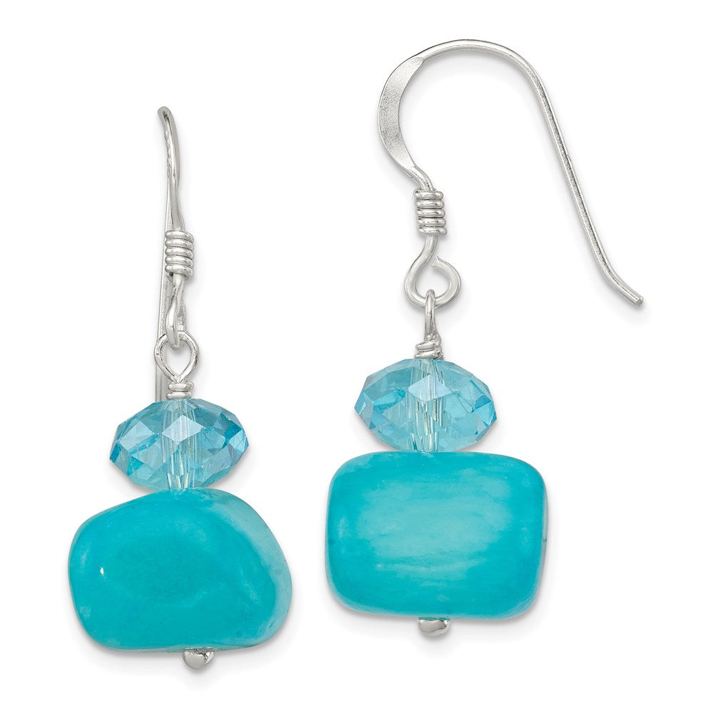 Sterlingsilber Poliert Aquamarin Kristall & Blau Jade Ohrhänger