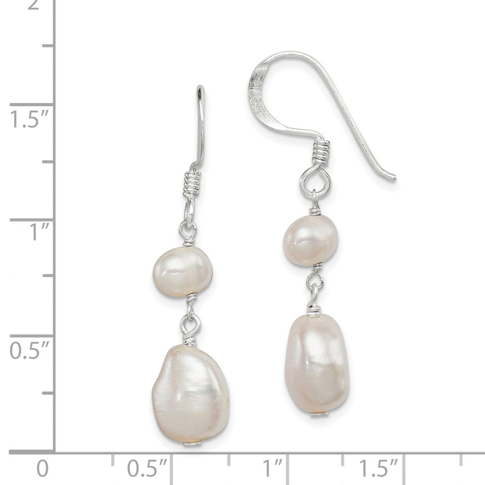Sterlingsilber Poliert Weiß 6-9mm Baroque & Halb-round Süßwasser Zuchtperle Ohrhänger