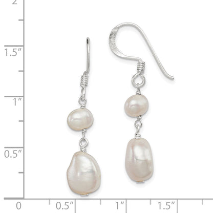 Sterlingsilber Poliert Weiß 6-9mm Baroque & Halb-round Süßwasser Zuchtperle Ohrhänger