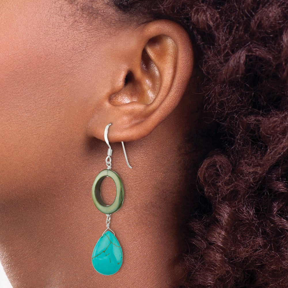 Sterlingsilber Dyed Blau Howlite & Grün Perlmutt Ohrhänger
