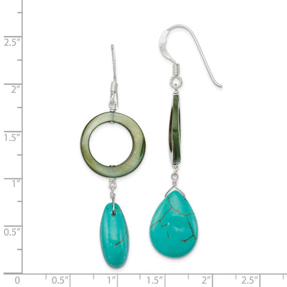 Sterlingsilber Dyed Blau Howlite & Grün Perlmutt Ohrhänger