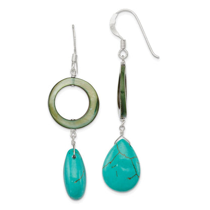 Sterlingsilber Dyed Blau Howlite & Grün Perlmutt Ohrhänger