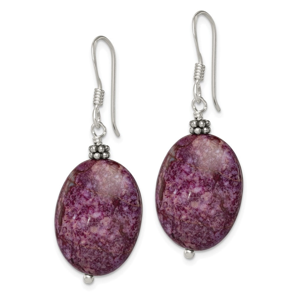 Sterlingsilber Poliert & Gekugelt Lila Charoite Oval Ohrhänger