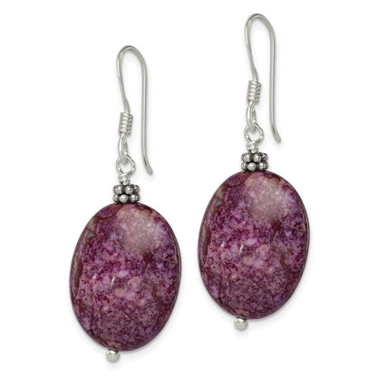 Sterlingsilber Poliert & Gekugelt Lila Charoite Oval Ohrhänger