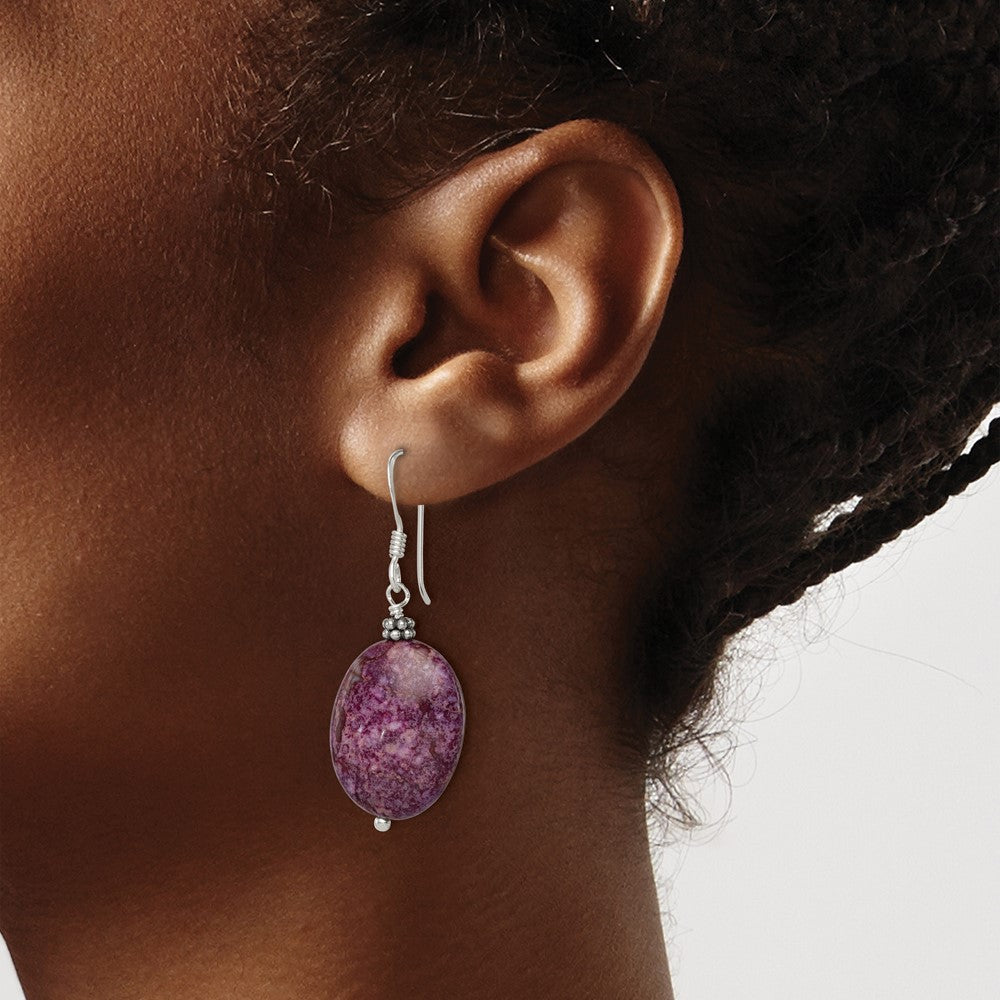 Sterlingsilber Poliert & Gekugelt Lila Charoite Oval Ohrhänger