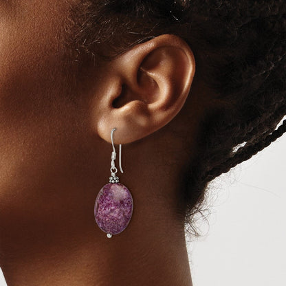 Sterlingsilber Poliert & Gekugelt Lila Charoite Oval Ohrhänger