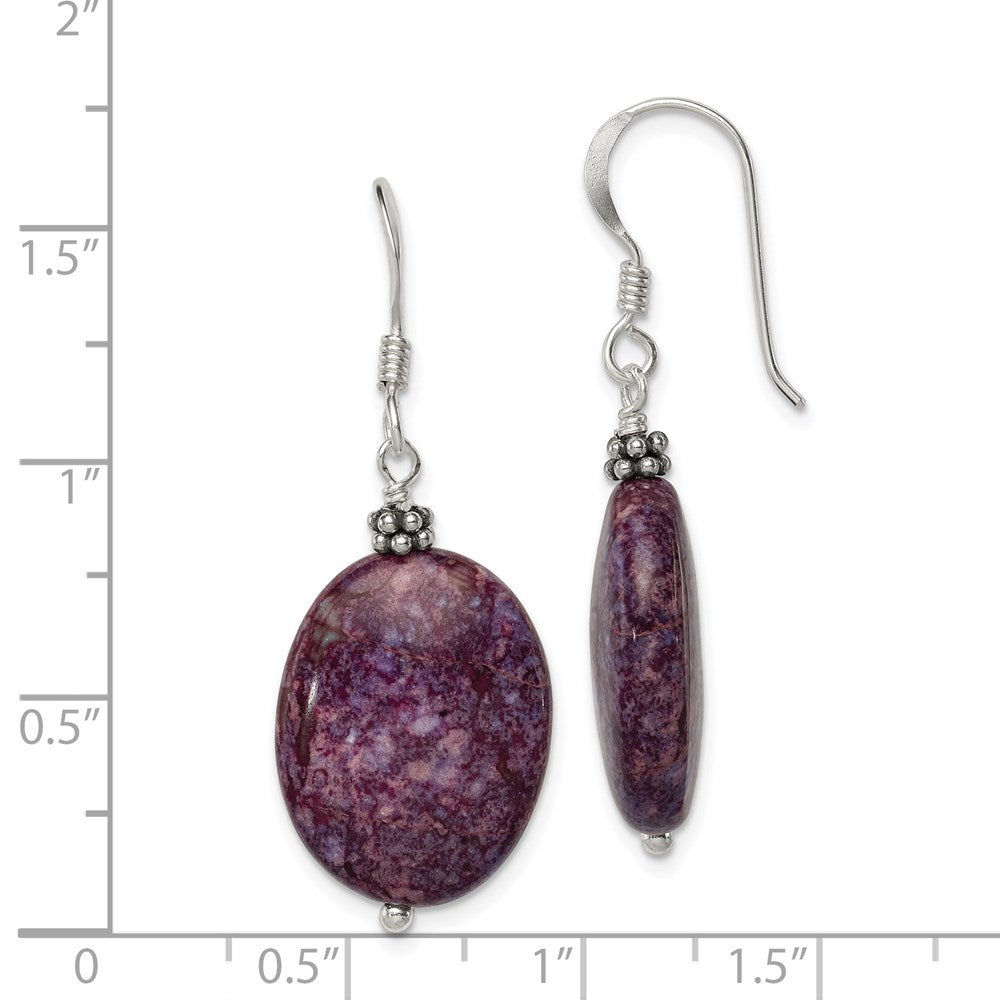 Sterlingsilber Poliert & Gekugelt Lila Charoite Oval Ohrhänger