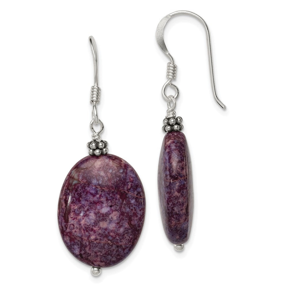 Sterlingsilber Poliert & Gekugelt Lila Charoite Oval Ohrhänger