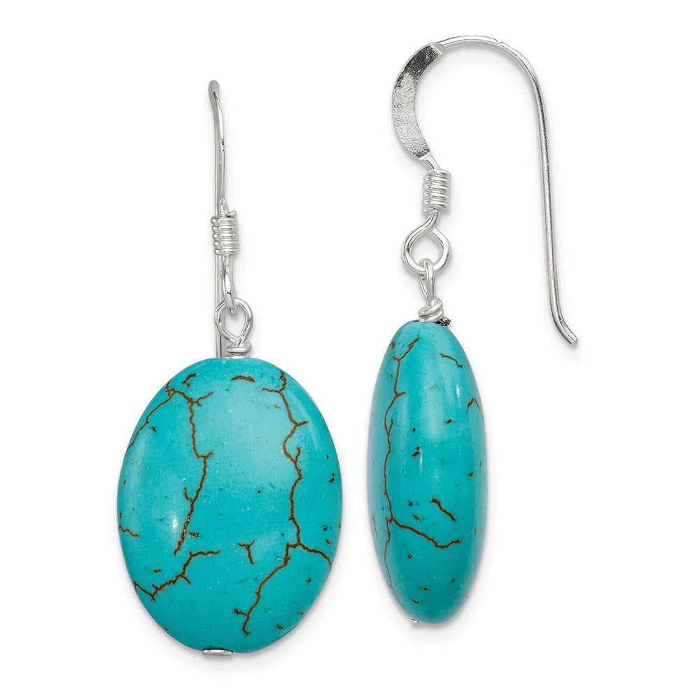 Sterlingsilber Poliert Dyed Blau Howlite Oval Ohrhänger