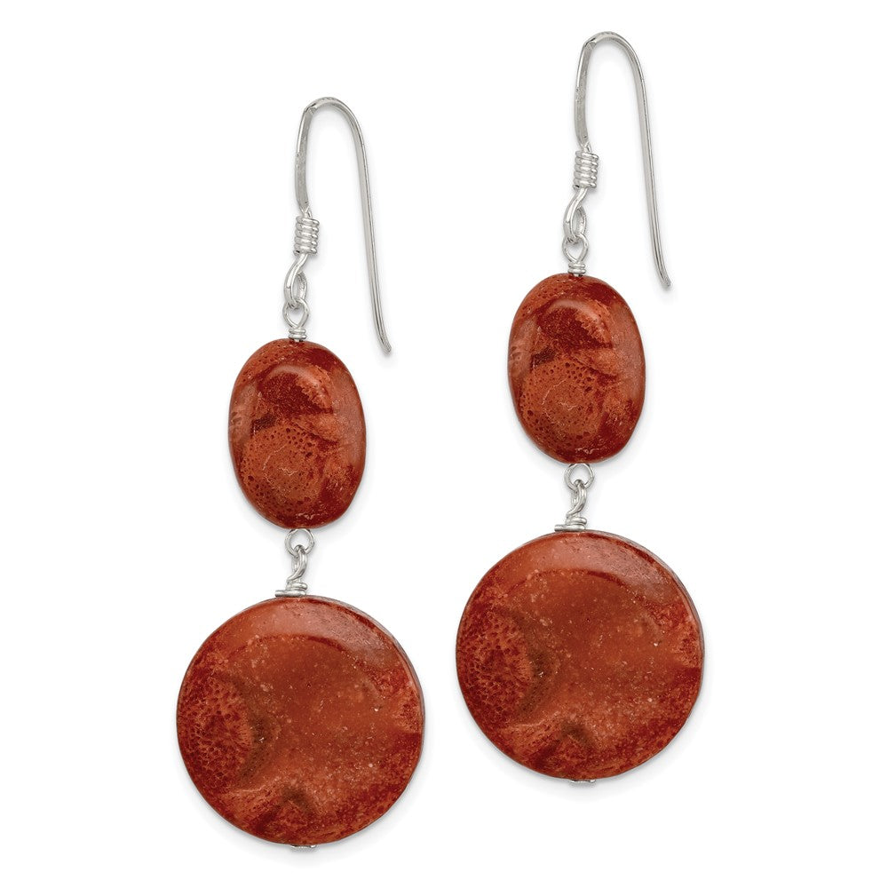 Sterlingsilber Poliert Rund & Oval Recon. Rot Coral Ohrhänger