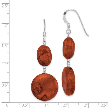 Sterlingsilber Poliert Rund & Oval Recon. Rot Coral Ohrhänger