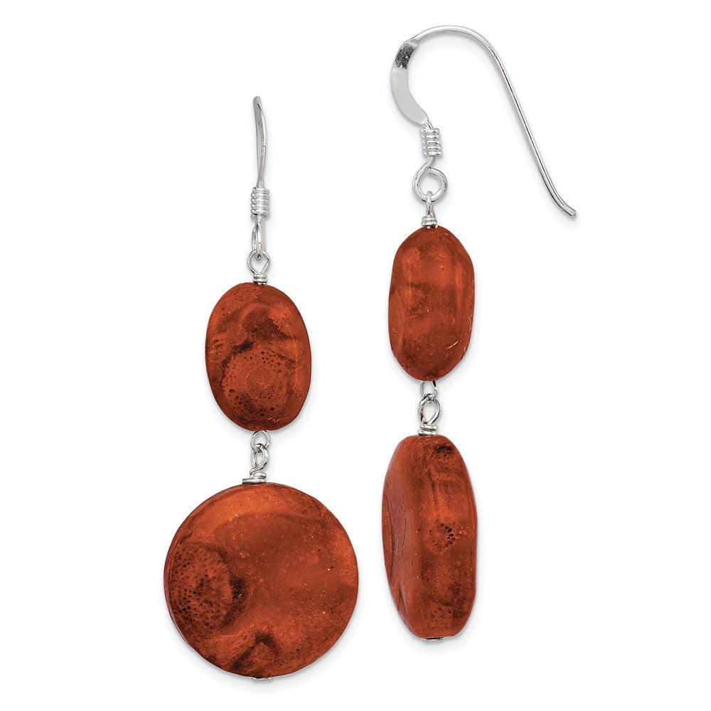 Sterlingsilber Poliert Rund & Oval Recon. Rot Coral Ohrhänger