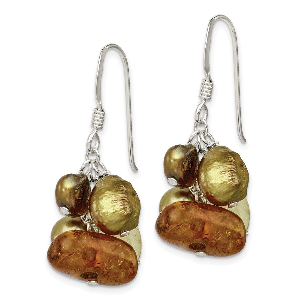 Sterlingsilber Poliert Amber, Citrin & Fw Zuchtperle Ohrhänger