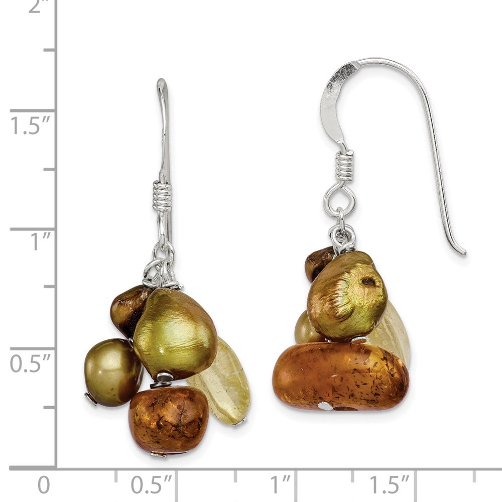 Sterlingsilber Poliert Amber, Citrin & Fw Zuchtperle Ohrhänger