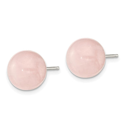 Sterlingsilber 10-10.5mm Rose Quarz Knopf Ohrstecker