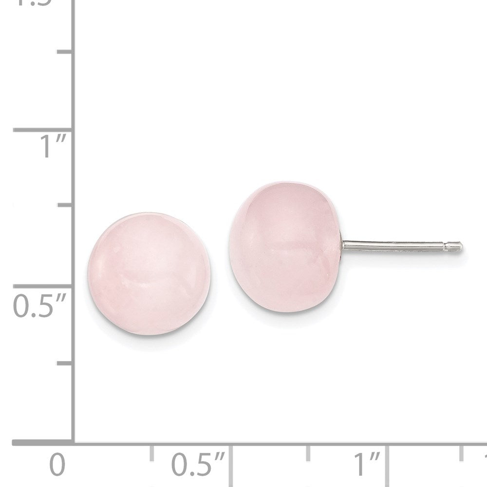 Sterlingsilber 10-10.5mm Rose Quarz Knopf Ohrstecker