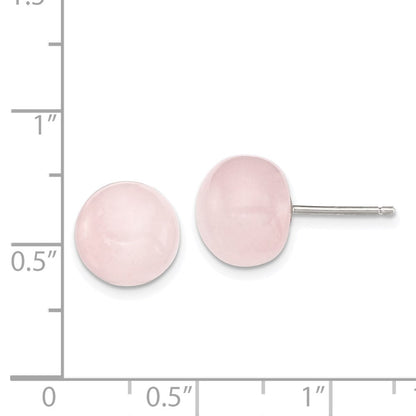 Sterlingsilber 10-10.5mm Rose Quarz Knopf Ohrstecker