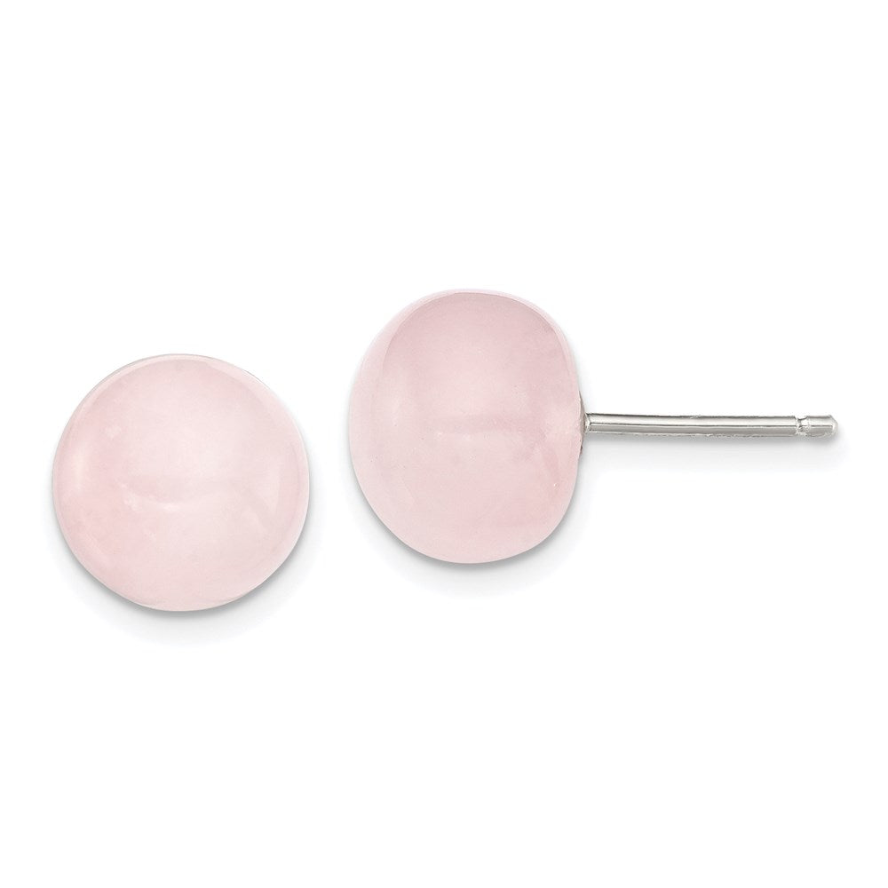 Sterlingsilber 10-10.5mm Rose Quarz Knopf Ohrstecker
