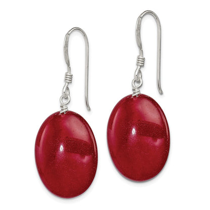 Sterlingsilber Poliert Rot Jade Oval Ohrhänger