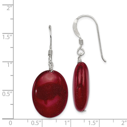 Sterlingsilber Poliert Rot Jade Oval Ohrhänger