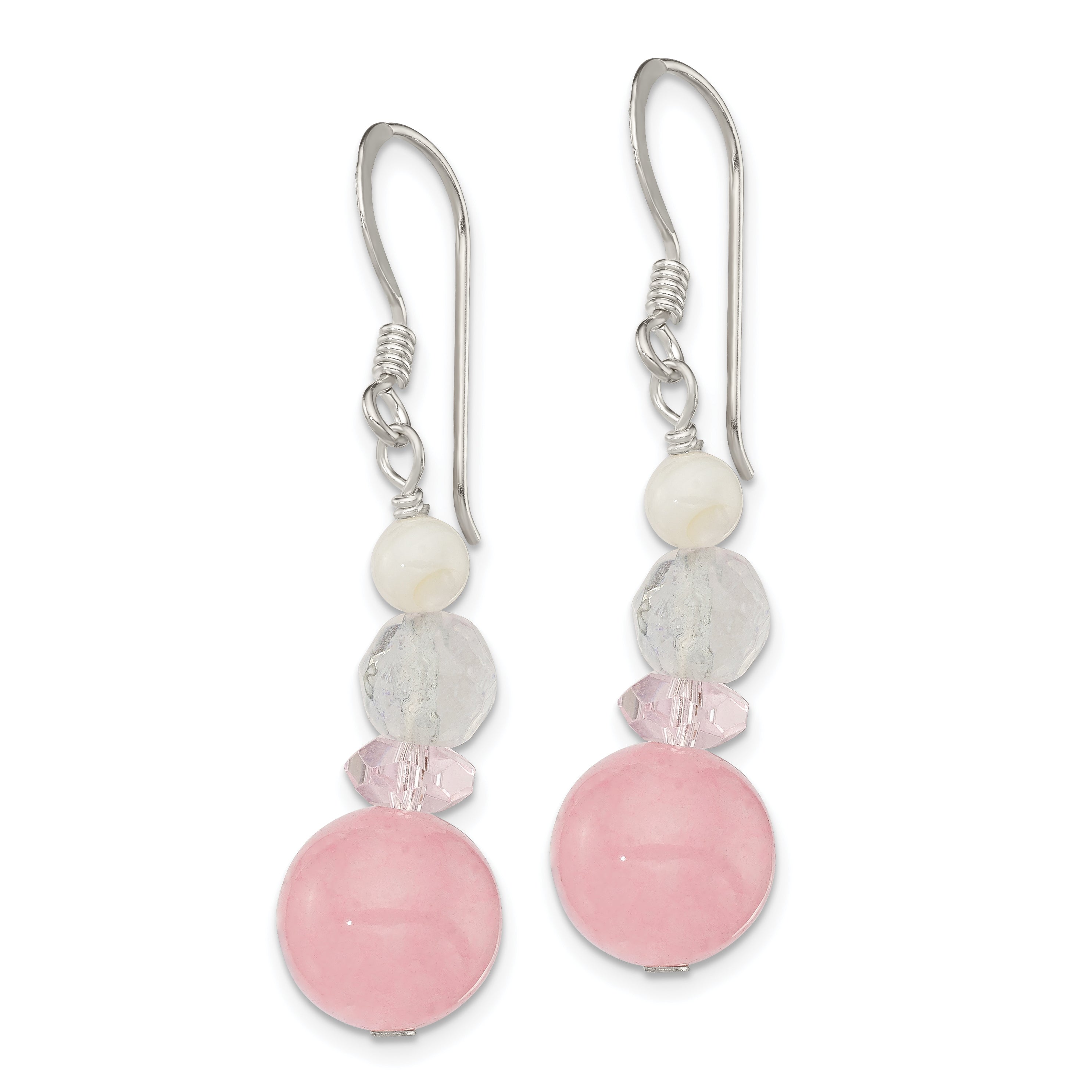 Sterlingsilber Poliert Rosa Kristall, Jade & Perlmutt Hängend Earrin