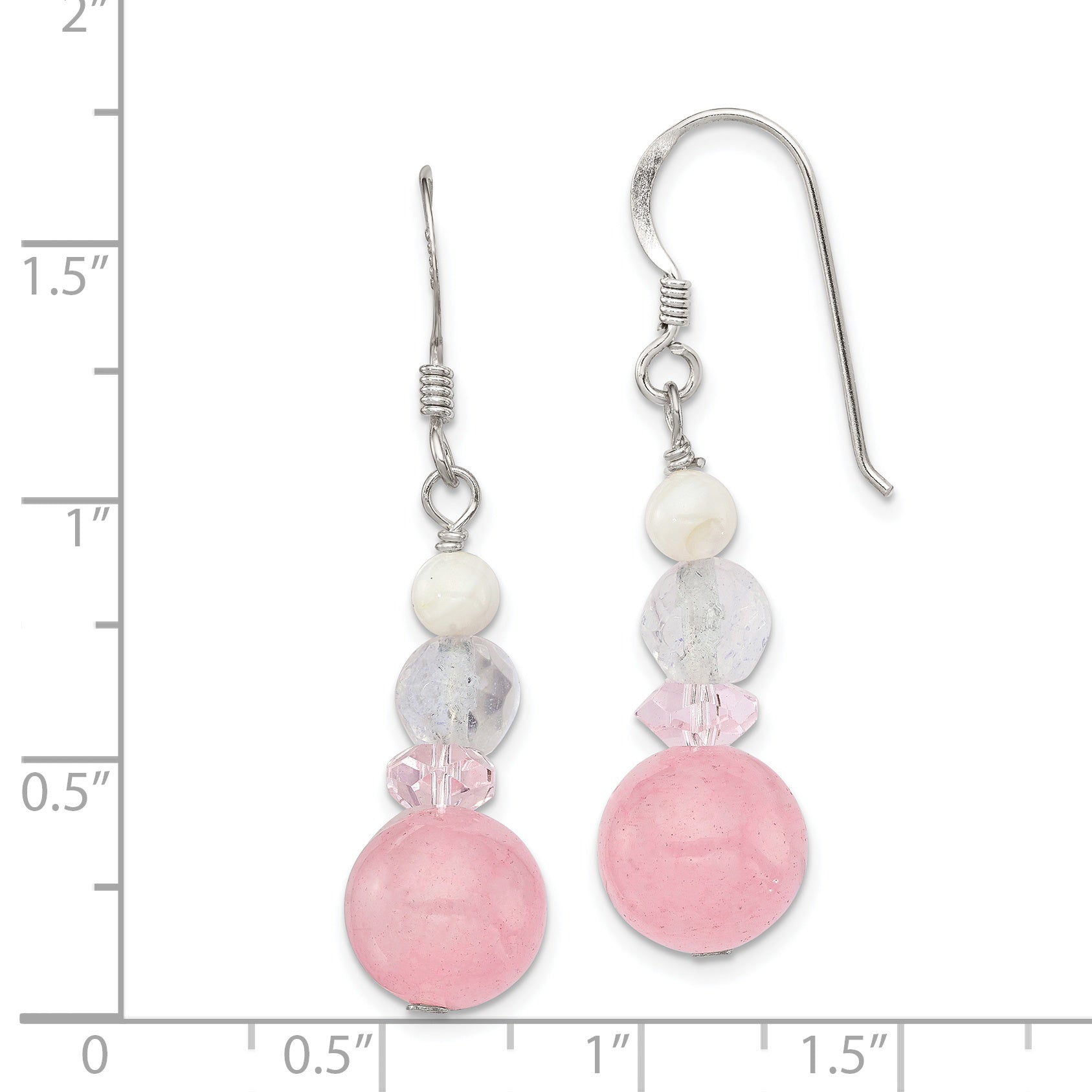 Sterlingsilber Poliert Rosa Kristall, Jade & Perlmutt Hängend Earrin