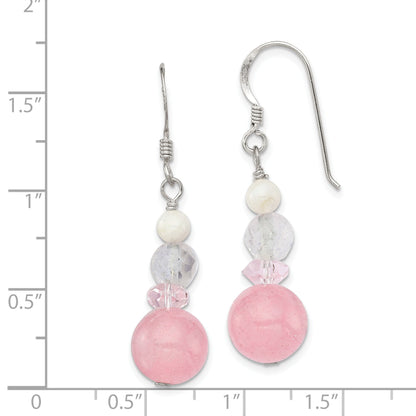 Sterlingsilber Poliert Rosa Kristall, Jade & Perlmutt Hängend Earrin