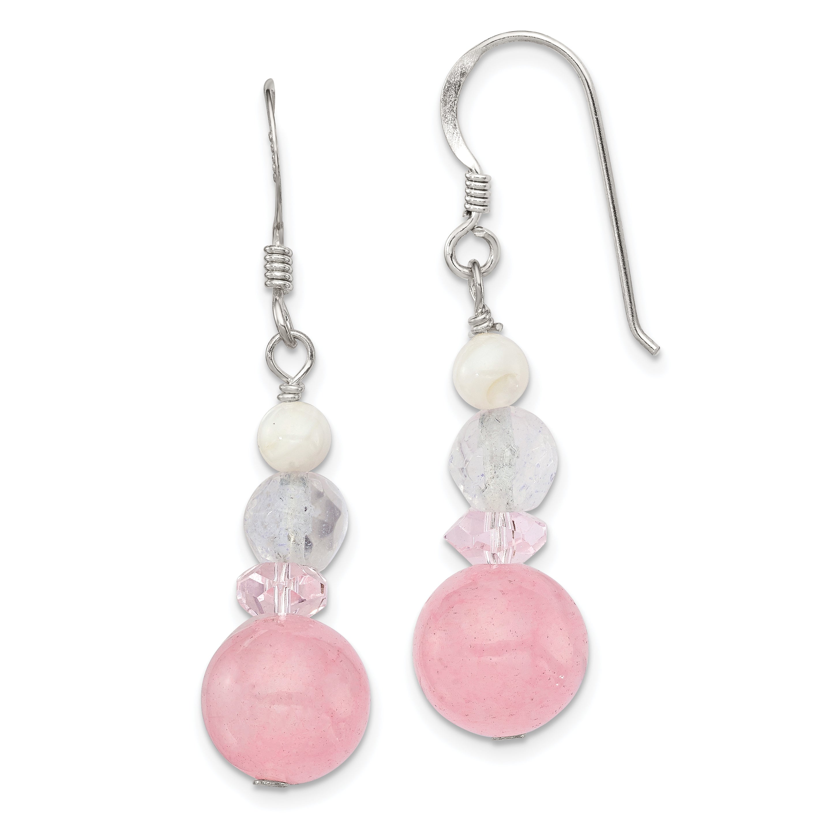 Sterlingsilber Poliert Rosa Kristall, Jade & Perlmutt Hängend Earrin