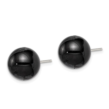 Sterlingsilber Rhodiniert 12-12.5mm Schwarz Achat Kugel Ohrstecker
