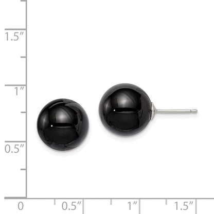 Sterlingsilber Rhodiniert 12-12.5mm Schwarz Achat Kugel Ohrstecker