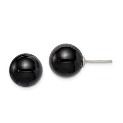 Sterlingsilber Rhodiniert 12-12.5mm Schwarz Achat Kugel Ohrstecker