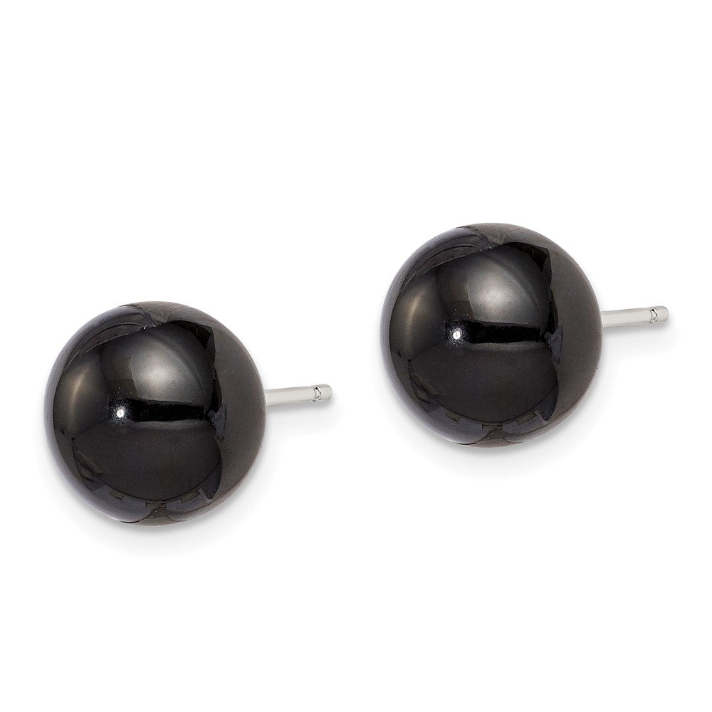 Sterlingsilber Rhodiniert 10-10.5mm Schwarz Achat Knopf Ohrstecker