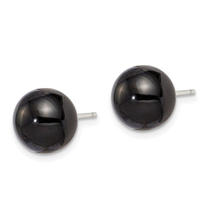 Sterlingsilber Rhodiniert 10-10.5mm Schwarz Achat Knopf Ohrstecker