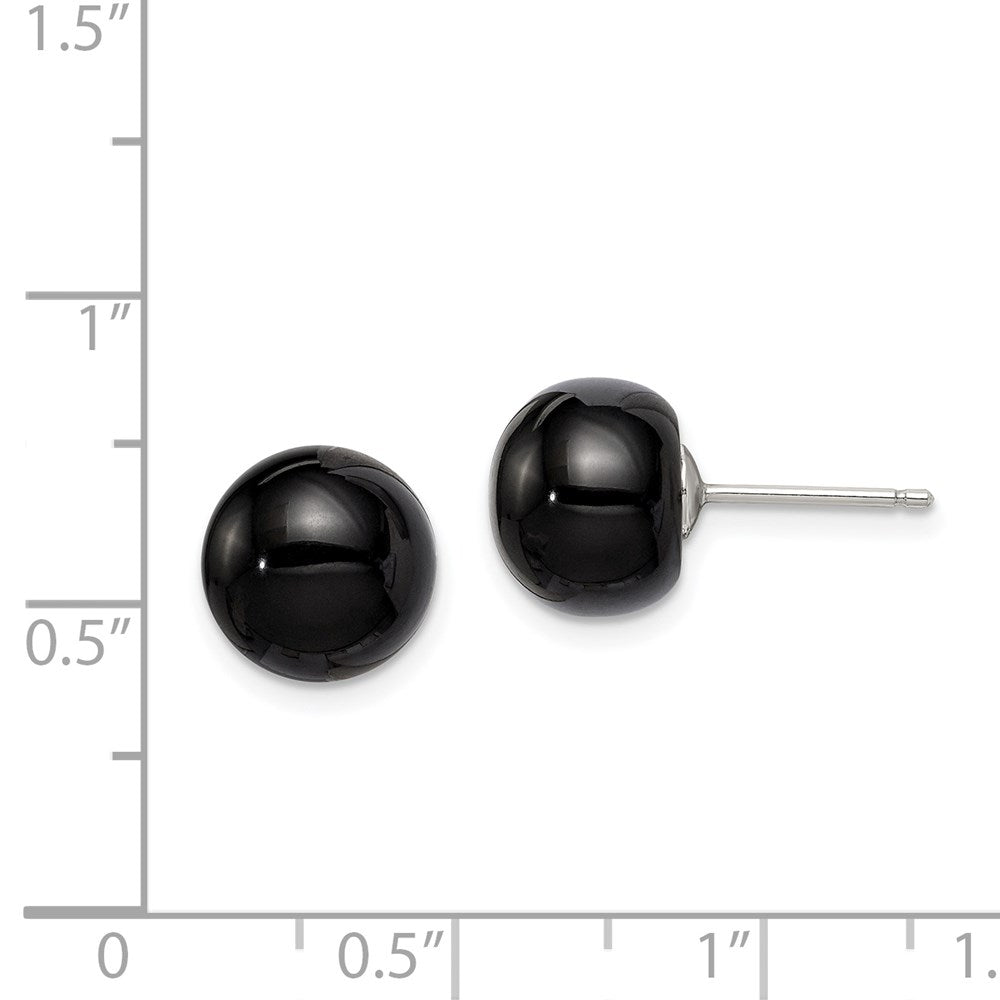 Sterlingsilber Rhodiniert 10-10.5mm Schwarz Achat Knopf Ohrstecker