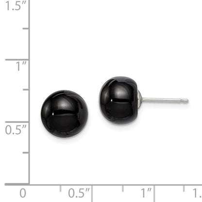 Sterlingsilber Rhodiniert 10-10.5mm Schwarz Achat Knopf Ohrstecker