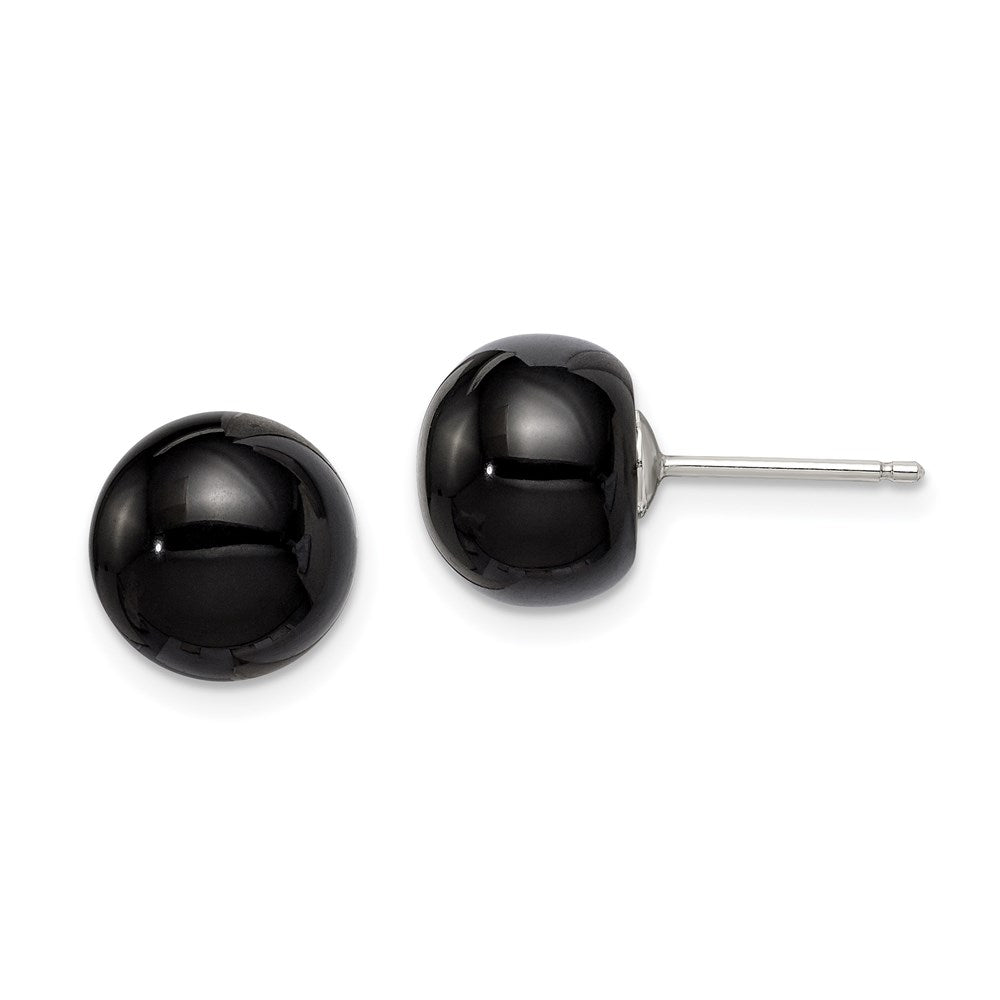 Sterlingsilber Rhodiniert 10-10.5mm Schwarz Achat Knopf Ohrstecker